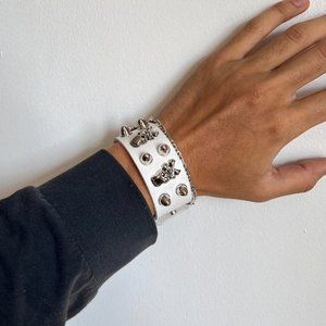 Y2K 2000s skeleton spiked grunge punk white studded bracelet